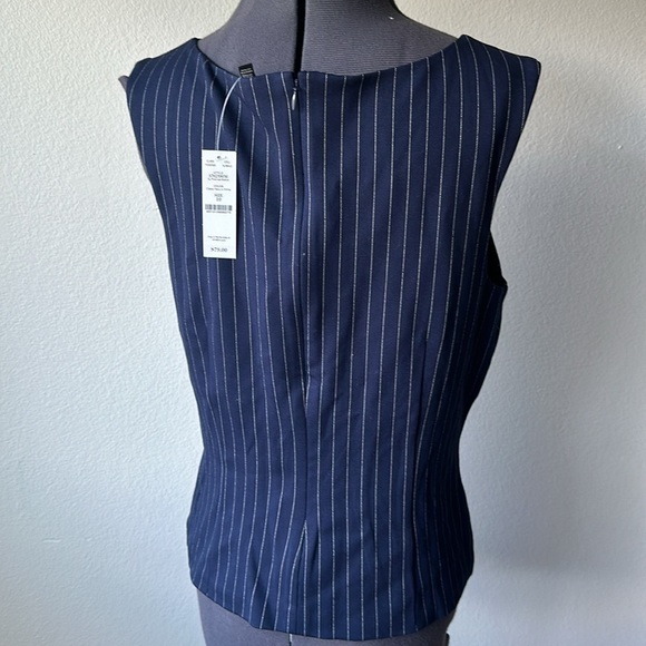NWT White House Black Market top Navy white pinstriped size 10 Career Summer top - Picture 6 of 9